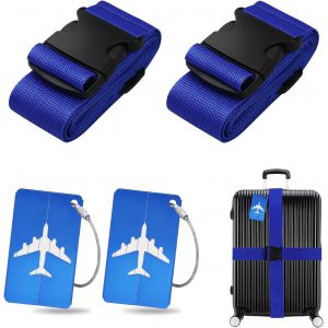 nzqaf-Lot de 2 sangles de bagage avec 2 étiquettes de bagage - Sangle d'identification personnalisée pour reconnaissance rapide des bagages, sac de voyage, valise (bleu marine) - Neuf