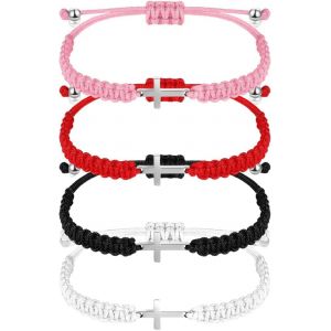 Kalsw-Bracelets Tress&eacute;s En Strass Crois&eacute;s De 4 Paquets,Bracelets Familiaux,Bracelets D'amiti&eacute;,Bracelets De Corde R&eacute;glables En Croix,Bracelets De Corde Tress&eacute;e - Neuf