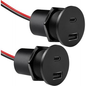 JGD-Prise USB C 12V Camping-Car Encastrable Aluminium, Double Prise USB C Chargeur 12 Volt Voiture PD3.0 et QC3.0 Charge Rapide pour Bateau Marine Camion Caravane, 2 Pi&egrave;ce - Neuf