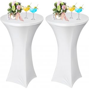 Lot De 2 Housse De Table Ronde Extensible, Housse Mange Debout, Nappe Ronde De Cocktail Pour Bar Table De Banquet Mariage H&ocirc;tel (Blanc) 80 * 120cm - Neuf