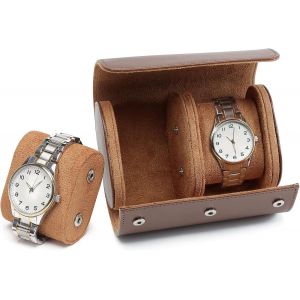 Kal-Boîte À Montre Homme, Luxe Pu Cuir Boite Montre Pour 1-3 Montres Boîte Rangement Montre, Portable Etui Montres Voyage, Coffret Montre Homme Pour Cadeau Noël Anniversaire (Brun, 2-Montre) - Neuf