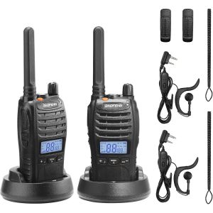BF-88ST Pro PMR446 Talkie Walkie Rechargeable sans Licence avec Grande Portée, écran LCD, Double Montre VOX, Chargeur USB de Bureau et écouteurs pour Le Camping en Plein air, 2PCS - Neuf