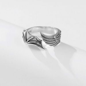 Gothique Punk Ange D&eacute;mon Aile Couples Anneaux Pour Femmes Hommes Argent Plaqu&eacute; Cuivre R&eacute;glable Ouverture Bague Breloque Bijoux Femme Cadeaux - Neuf