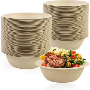 SEPT-100 Pcs Bols en Papier Jetables Bagasse Canne a Sucre Compostable Bols a Soupe Des Vaisselle jetable Pour Les F¿¿tes (naturel, 350ML) - Neuf