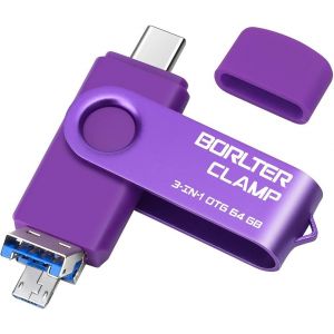Clé USB 3.0 de 64 Go Mémoire Stick 3 en 1 pour Téléphones Android,Clef USB Pendrive OTG avec 3 Ports USB (USB C/microUSB/USB-A) pour Galaxy,PC et Plus (Violet) - Neuf