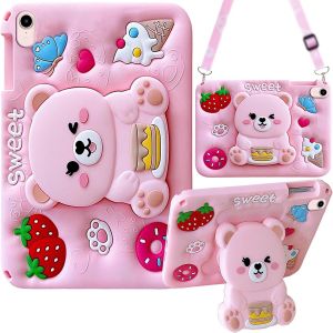 LORANKA-&Eacute;tui pour Enfants pour iPad Mini 7&egrave;me A17 Pro 2024 / Mini 6&egrave;me 2021 8,3 Pouces Coque Souple en Silicone R&eacute;sistant Aux Chocs avec Porte Pencil Joli Support Pliable, Bandouli&egrave;re - Neuf
