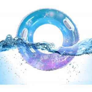 KAL-Anneau De Natation,Anneau Flottant Transparent,Bouée De Bain Bleue À Sequins Étoilés, Anneau De Natation Gonflable Pour Enfants,Anneaux De Natation Pour Fête De Piscine D'Été - Neuf