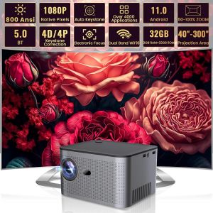 CHECARZHN--NO1-1080P 4K Full Hd Wifi Videoprojecteur,800 Ansi 18000 Lumens Projecteur Home Cinéma 300'' Pour,Bt5.0 Projecteur Intelligent,Android Os 11.0 Pour Ios,Android,Tv Stick,Tablette - Neuf