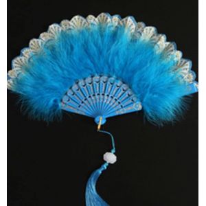 KALANKA-1Pcs Plume Éventail à Main avec Pendentif à Gland Éventail à Plumes Éventail à Dentelle Ventilateur à Main Pliable Style Plume pour Costume Halloween Danse Mariage Prom Party - Neuf