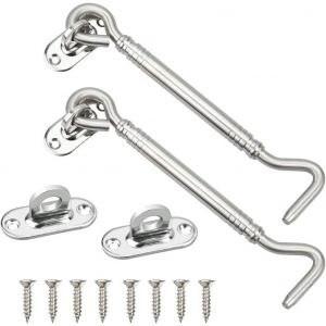 Lot de 2 crochets de fenêtre en acier inoxydable antique pour abri, serrure de portail et 8 vis de montage pour volets, portes d'entrepôt, portes coulissantes, garages - Neuf
