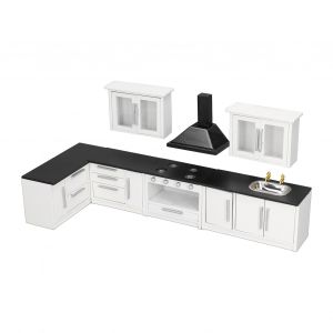 Ensemble De 7 Meubles De Cuisine Pour Mini Maison De Poupee 1:12, Simulation De Scene De Vie, Ensemble De Cuisine Moderne Pour Maison De Poupee - Neuf