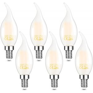 Yemaesre-Ampoule Filament Led E14 Pour Lustres, 6 W ( . 6,5 W) 806 Lumens Remplace 60 Watts, Ampoules À Incandescence Led Vintage Blanc Chaud 2700 K, Verre Dépoli, 6 Pièces - Neuf