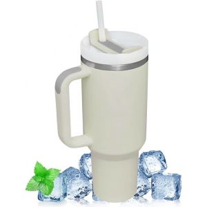 40oz Mug Isotherme, Mug Isotherme Avec Poign&eacute;e Et Paille, Mug Isotherme Gobelet De Voyage, Tasse Isotherme En Acier Inoxydable, Double Isol&eacute;e Tasse Isotherme Pour Cafe Pour Voiture Bureau - Neuf