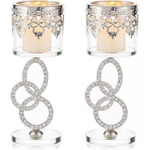 Lot De 2 Bougeoirs En Cristal Argenté Pour Maison, Chambre, Entrée, Étagère, Décoration De Table De Mariage, Centre De Table, Tasse À Bougie Conique De 17,5 Cm - Neuf