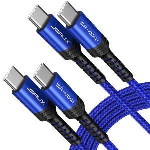 JGD-C&acirc;ble USB C vers USB C 100W/5A (Lot de 2, 3m+3m), C&acirc;ble de Charge Rapide Compatible avec iPhone 17 16 Pro Max Samsung Galaxy S25 S24 MacBook iPad Air Pro CarPlay - Bleu - Neuf