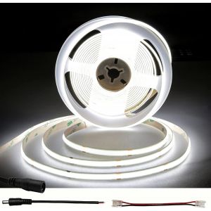 Ruban Led Cob 5m,Bande Led Blanc Froid 6000k Dc24v 480 Led/M,Cri 90+,8mm Largeur,Lumière Uniforme,Ruban Led Pour Chambre À Coucher,Cuisine,Miroir,Intérieure (Sans Alimentation) - Neuf