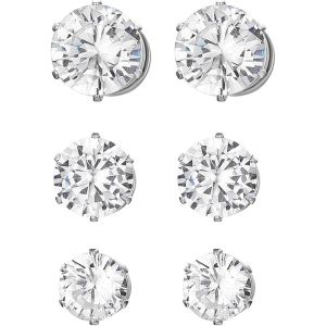Trahoo-6/7/8mm Boucles D¿Oreilles Non Percées Pour Femme Homme, 3 Paires Clips Sans Trou Magnétique Composés Zircon Brillant Charmant Couleur Argent Noir Or Fantaisie Cadeaux Anniversaire Noël - Neuf