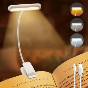 Lampe De Lecture Rechargeable Avec Câble De Type-C, Liseuse Lampe Clip [3 Couleurs Et 10 Luminosités] Mini Veilleuse Flexible À Col De Cygne Et À Pince Pour Les Enfants - Neuf