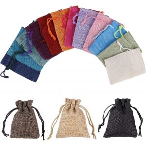 Sachets en Jute Sacs Cadeau avec Cordon, Lot de 15 Pcs Petit Multicolore Toile de Jute Pochettes pour Dragees Mariage Noël et Artisanat de Bricolage, 9x7cm - Neuf