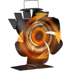 JEXNOVASHOP-Ventilateur Poele &agrave; Bois,Ventilateur Aliment&eacute; &agrave; la Chaleur,6 Pales pour Chemin&eacute;e Tuyau/Po&ecirc;le &agrave; Granul&eacute;s/Gaz/B&ucirc;che/Pellet - Neuf