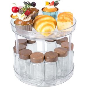 Eryi-Lazy Susan - Plateau Rotatif À 360 ° - Étagère À Épices Rotative - Support De Cuisine Sans Perçage - 2 Niveaux - Neuf