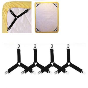 Noir 4pcs Drap De Lit De Sangles Muni De La Fiche De Cravate Triangle Élastique Matelas Clip Réglable Feuille De Civière Bretelles Matelas Sangle - Neuf