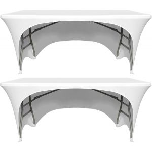 Chenquansarl-Lot De 2 Nappes Ajust&eacute;es En &Eacute;lasthanne Pour Tables Rectangulaires Avec Dos Ouvert, Lavables Et Extensibles Pour Banquets, F&ecirc;tes De Mariage Et F&ecirc;tes, 183 X 76 X 76 Cm (L X L X H) - Blanc - Neuf