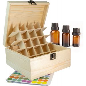 YEMAESRE-Boîte De Rangement D'Huiles Essentielles Organisateur D'Affichage D'Huiles Essentielles En Bois Support De 25 Emplacements Pour Bouteilles De 15 Ml Collection De Vernis À Ongles Avec Couverc - Neuf