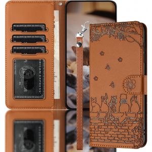 Kal-Coque Aimantée Antichoc Pour Huawei P30 Pro (6.47"") - Protection Portefeuille Avec Porte Carte, Cordon Chat Clôture Brun - Neuf