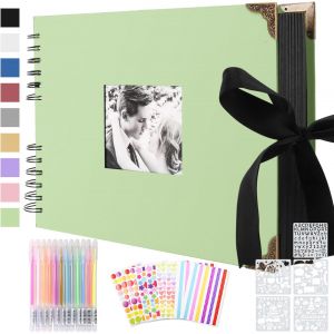 Album Photo &Agrave; Spirale,80 Pages Noires,Pour Scrapbooking Avec 2 Coins Photo,6 Autocollants,5 Pochoirs Et 12 Feutres De Couleur,Pour Mariage,Anniversaire,No&euml;l - Neuf