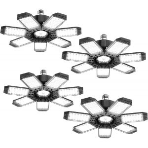 Kal-Éclairage Led Garage 200w 4 Pièces - 20000lm Puissant Plafonnier Led Garage Déformable À 7 Panneaux Ajustables 6500k Lumière Garage E26 / E27 Plafonnier Led Pour Garages, Entrepôt, Cave, Atelier - Neuf