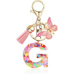 KAL-Porte-Clés Fille - Porte-Clés Personnalisé Avec Lettre Rose - Porte-Clés Pour Femme Adolescente Fille Écolier - Neuf