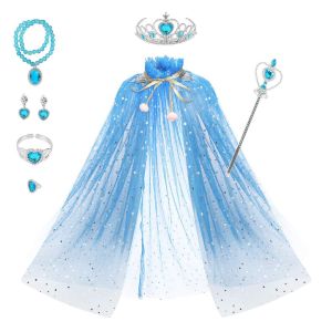 Cap Set 7 Pièces Les Filles De La Princesse Manteau Avec Tiara Couronne, Baguette Pour Les Petites Filles Dress Up, Bleu - Neuf