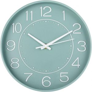 Horloge Murale Ronde silencieuse de 25,4 cm sans tic-tac pour Salon, Cuisine, Bureau (Vert-Blanc) - Neuf