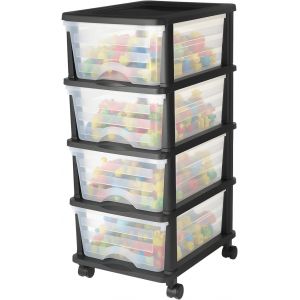 SUBZONAL-Chariot de rangement &agrave; 4 tiroirs en plastique, tour de rangement &agrave; roulettes, organiseur mobile &agrave; 4 niveaux, bac transparent pour fournitures de bureau, salles de bricolage et salles de clas - Neuf