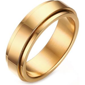 Trahoo-Bague Tournante Anti Stress, 6mm Bague Tournante Poli Argent/Noir/Or/Or Rose Acier Inoxydable Homme Bague Rotative - Neuf