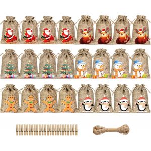 24 Paquets De Toile De Jute Cadeau De No&euml;l Sacs Avec Cordons De Serrage De La Toile De Jute Cadeau De No&euml;l Sacs, Petits Sacs En Toile De Jute, Des Bonbons Et Des Biscuits En Sachets Pour Enfants - Neuf
