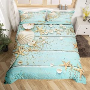 Housse De Couette X Cm Enfant Plage De Coquillages Bleus Parure De Lit Personnes Avec Fermeture &iquest;&iquest;Clair Doux Respirant Confortable Microfibre Housse De Couette Et Taie D'oreiller - Neuf