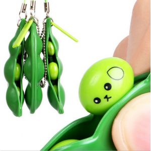 Porte-clés, lot de 3 porte-clés squishy haricots, squishy soja pour enfants, jouets pois, jouets anti-stress et anti-anxiété - Neuf