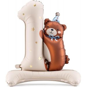 ERYI-Ballon En Aluminium Pour 1Er Anniversaire - Taille Xxl - 1 Ours Crème Avec Pied - 1 Ours En Peluche - Pour Anniversaire D'Enfant Fille Et Garçon - Neuf