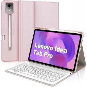 Coque Clavier Pour Lenovo Idea Tab Pro 12.7 Pouces, Azerty Français Housse Clavier Bluetooth Magnétique Détachable Avec Porte Crayon Pour Tablette Lenovo Idea Tab Pro 2025 12.7"" 2025, Rose - Neuf