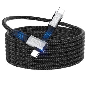 KALANKA-C&acirc;ble USB-C vers USB-C 3m,[240W 48V/5A],c&acirc;ble de charge rapide coud&eacute; &agrave; 90&deg; en nylon tress&eacute; PD3.1 pour iPhone 17/16/15/Pro Max/Plus,Samsung S24/S23/S22/S21,MacBook Pro/Air,iPad Pro/Air/Mini/Sw - Neuf