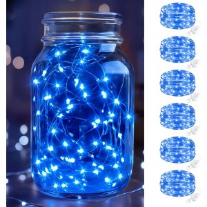 Kalanka-Lot De 6 Guirlandes Lumineuses Led Avec Piles - 2 M - 20 Led - Mini Guirlande Lumineuse &Agrave; Piles - &Eacute;tanche - Avec Pile Bouton - Pour No&euml;l, Mariage, F&ecirc;te, D&eacute;coration Int&eacute;rieure - Bleu - Neuf
