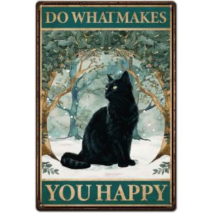 KALANKA-Plaque Metal Vintage de Chats Noirs Plaque Murale Decorative Anneau D'Arbre Peinture Artistique Affiche Vintage pour Chambre à Coucher Salle Panneau Decoratif Exterieur Metal - Neuf