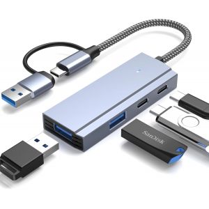 JGD-CYNTECH Hub USB 4 en 1 &iquest; Ports USB-A et USB-C, transfert de donn&eacute;es 5 Gbit/s, compatible avec MacBook Pro/Air, Dell XPS, Lenovo Thinkpad, ordinateurs portables HP et plus encore - Neuf