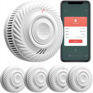 D&eacute;tecteur de fum&eacute;e Intelligent, d&eacute;tecteur de fum&eacute;e Wi-FI avec capteur photo&eacute;lectrique, d&eacute;tecteur d'incendie Conforme &agrave; EN14604, Compatible avec Tuya/Smart Life APP, 10 Ans Batterie 4-Pack - Neuf
