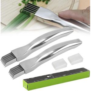 Mevronisshop-2 Pi&egrave;ces Shred Silk The Knife,2025 New Upgrade Couteaux Oignons Verts Trancheuse Oignons Acier Inoxydable Hachoir L&eacute;gumes Multifonction Coupe L&eacute;gumes, Pour Oignons Tomates Carotte Concom - Neuf