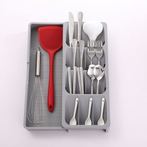 Range-Couverts Pour Tiroirs, Organiseur De Couverts De Cuisine Haut De Gamme, Porte-Ustensiles Extensible Avec 9 Compartiments Pour Cuillères, Fourchettes Et Couteaux - Neuf