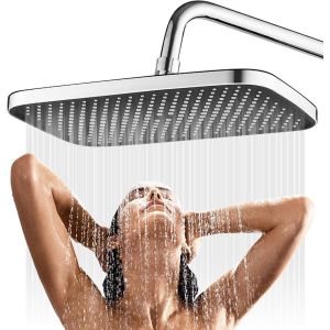 CAP-Pommeau de Douche à Effet Pluie, Grande Tête de Douche Pluie Economie d'Eau, Pommeau de Douche Fixes Haute Pression, Tête de Douche Anti Calcaire, Rotatif 360°, 14 Pouces, Chrome - Neuf