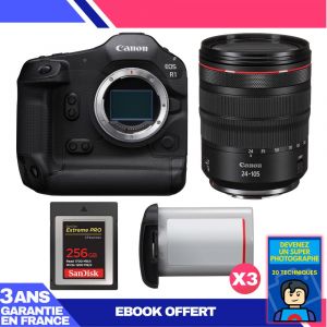 Boitier Canon EOS R1 + RF 24-105mm f/4 L IS USM + 1 SanDisk 256GB Extreme PRO CFexpress Type B + 3 Canon LP-E19 + Ebook 'Devenez Un Super Photographe - Neuf